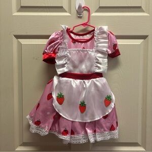 Pink Strawberry Kids Costume Dress with White Apron